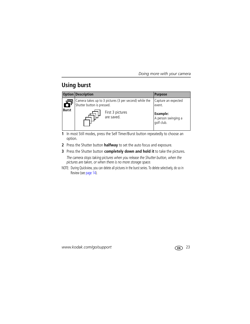 Using burst | Kodak C340 User Manual | Page 29 / 74
