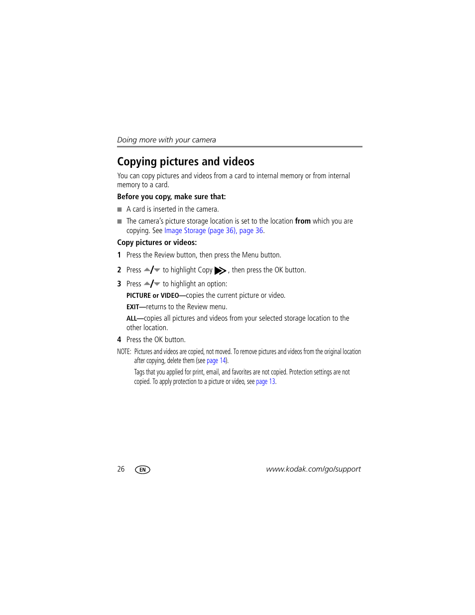 Copying pictures and videos | Kodak C340 User Manual | Page 32 / 74