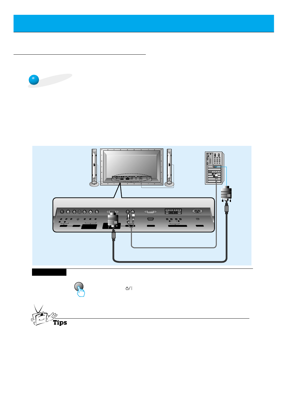 Pc setup, Setup instructions to connect a pc to your monitor, Tips | How to use, Back panel of the monitor, Video/pc | Kodak P60W26A User Manual | Page 20 / 59