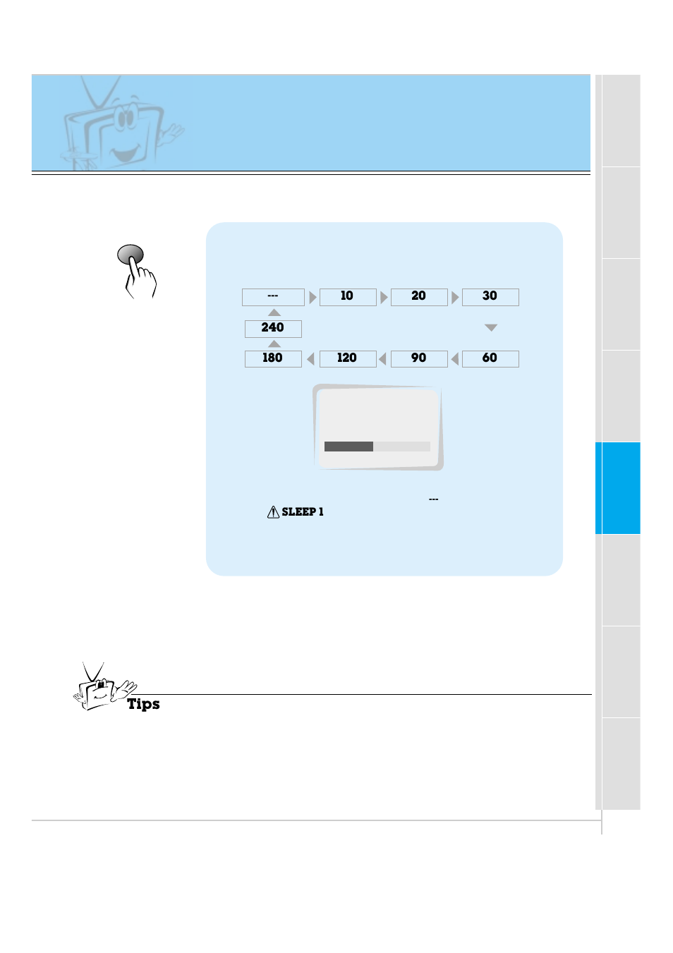 Setting sleep timer, Tips | Kodak P60W26A User Manual | Page 35 / 59