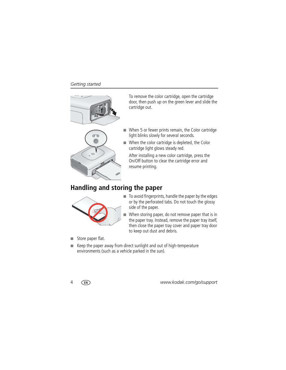 Handling and storing the paper | Kodak EasyShare 300 User Manual | Page 10 / 46