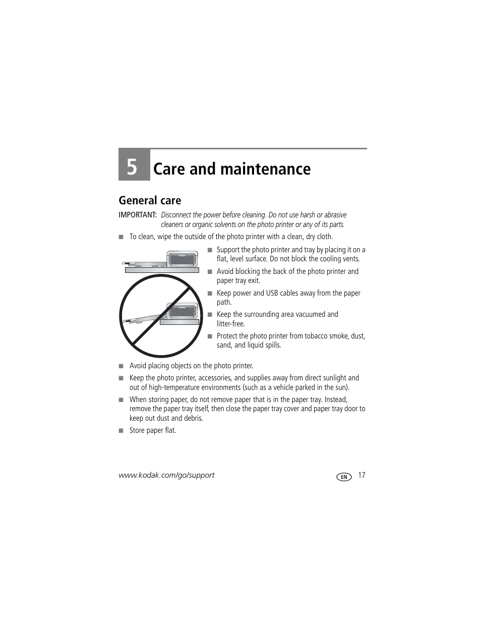 5 care and maintenance, General care, Care and maintenance | Kodak EasyShare 300 User Manual | Page 23 / 46