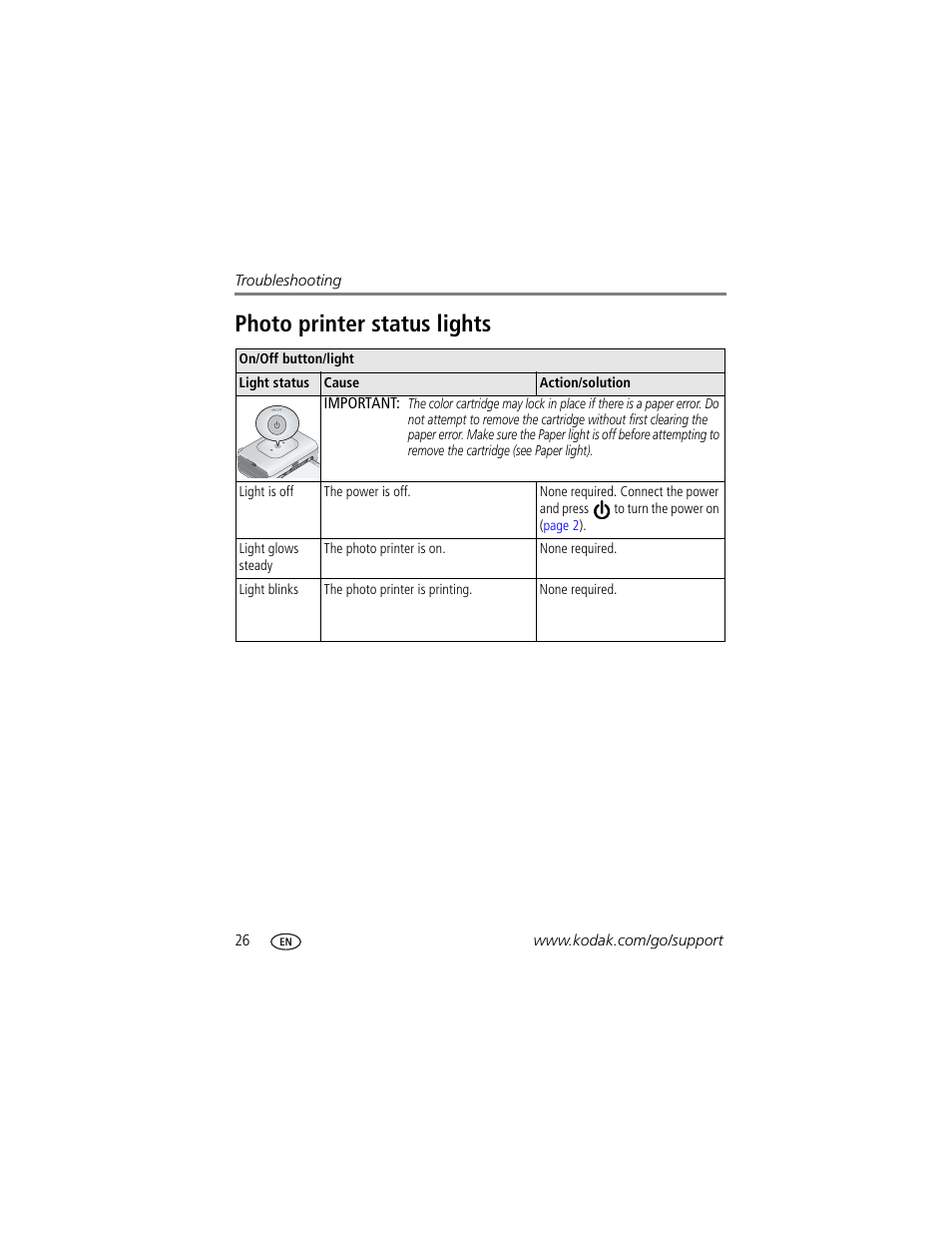 Photo printer status lights, Paper light under, Photo printer | Kodak EasyShare 300 User Manual | Page 32 / 46