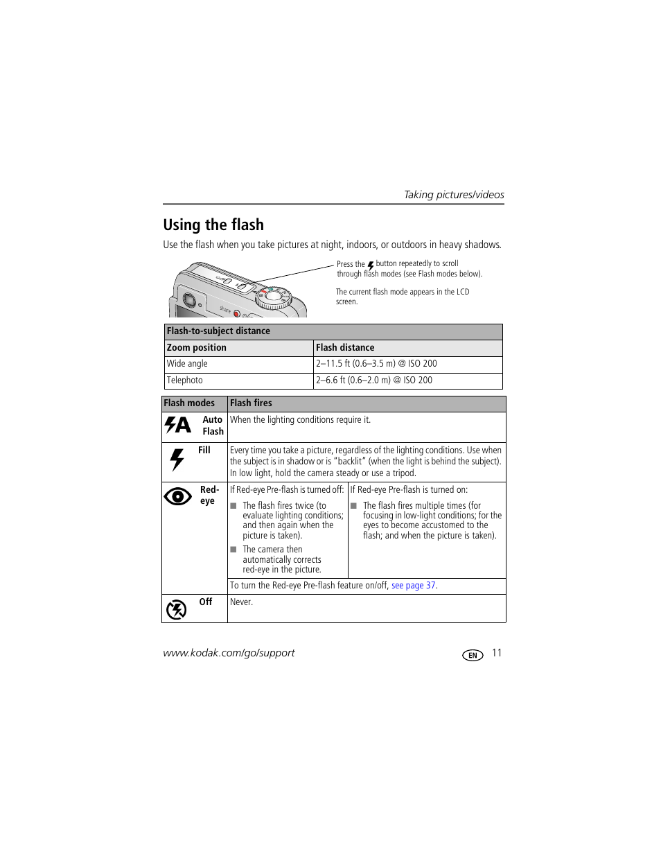 Using the flash | Kodak EasyShare C623 User Manual | Page 17 / 78