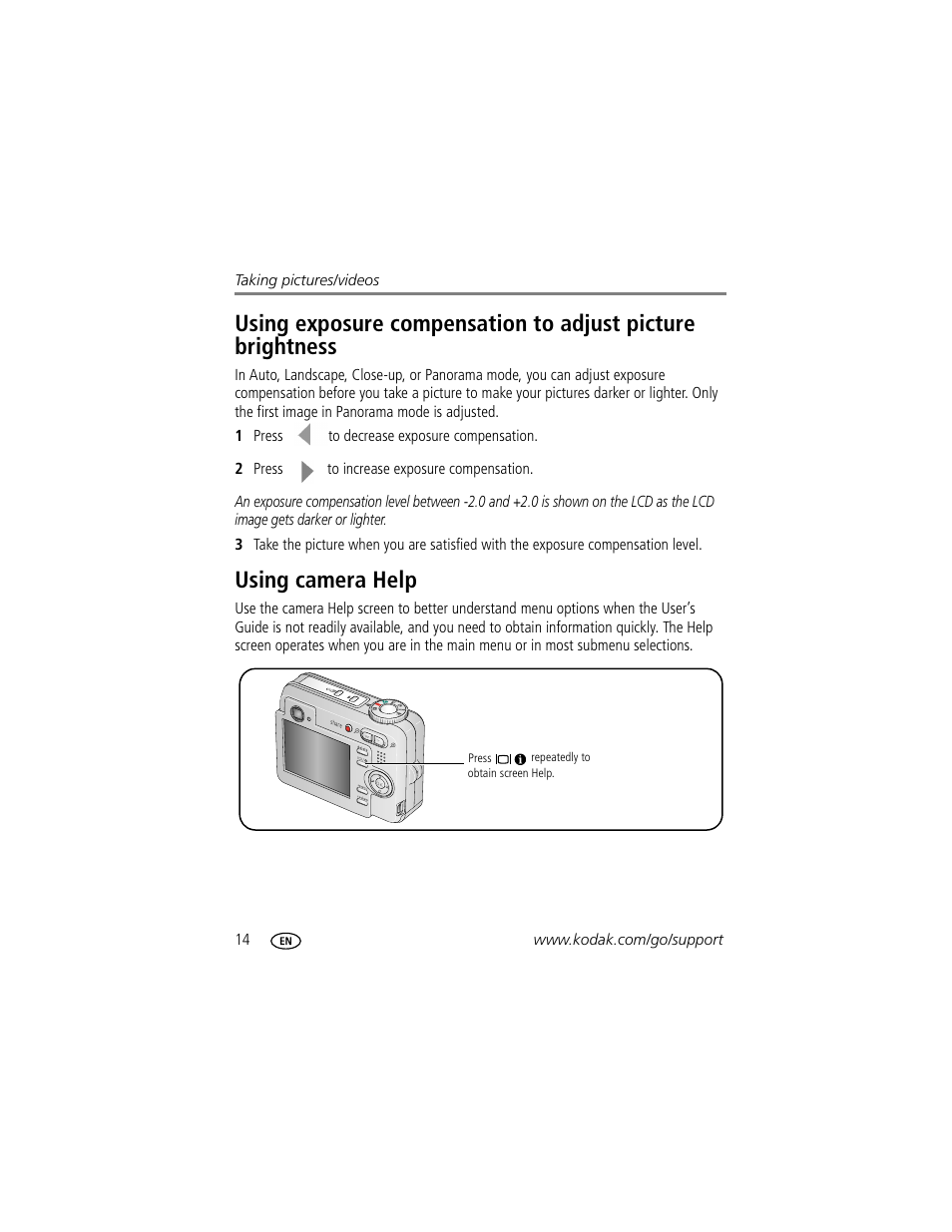 Using camera help | Kodak EasyShare C623 User Manual | Page 20 / 78