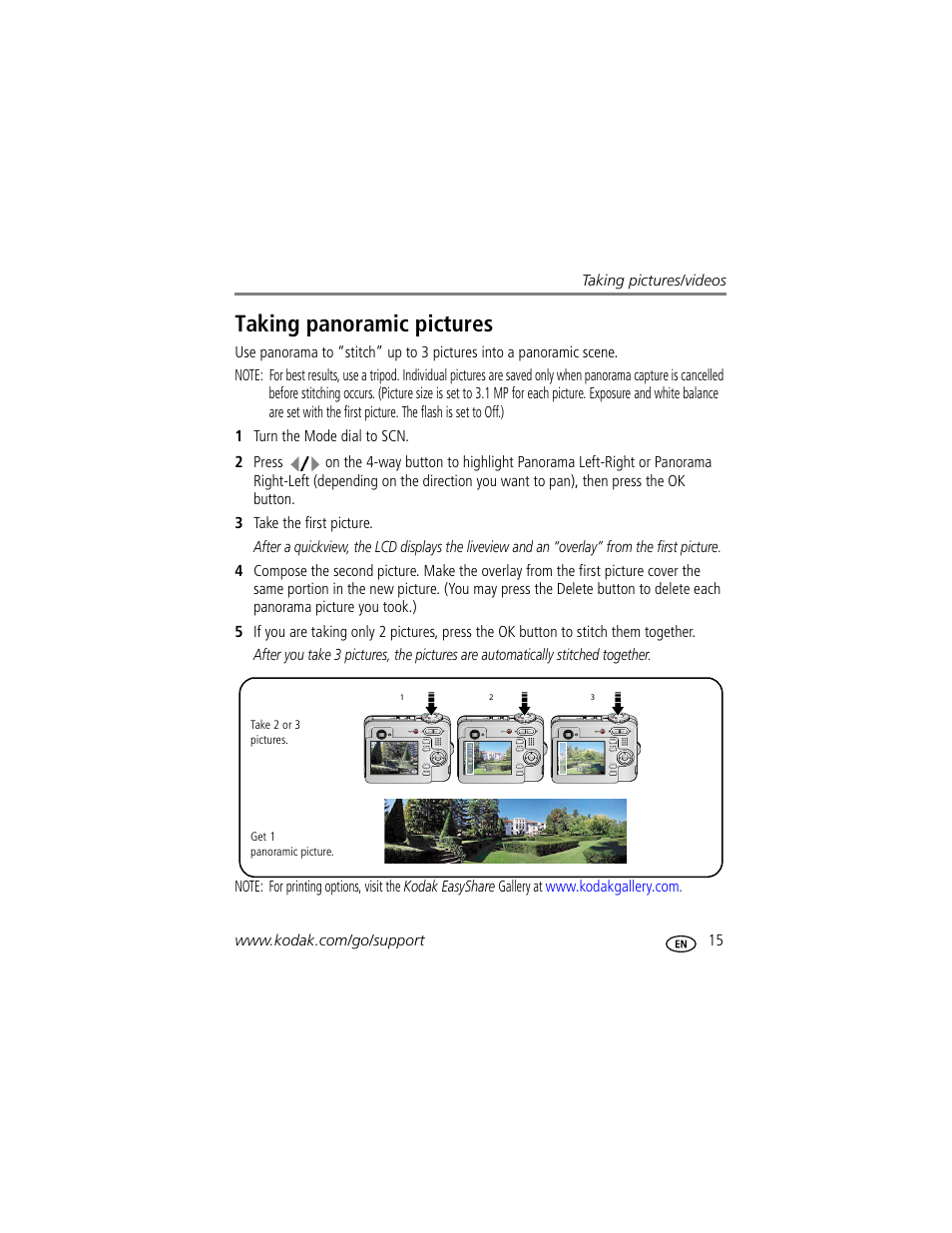Taking panoramic pictures | Kodak EasyShare C623 User Manual | Page 21 / 78