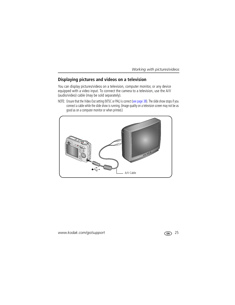 Displaying pictures and videos on a television | Kodak EasyShare C623 User Manual | Page 31 / 78