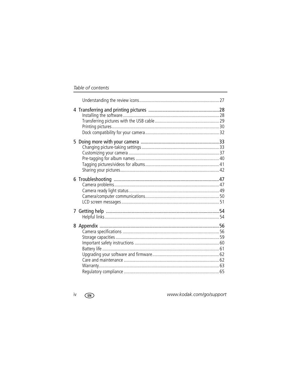 Kodak EasyShare C623 User Manual | Page 6 / 78