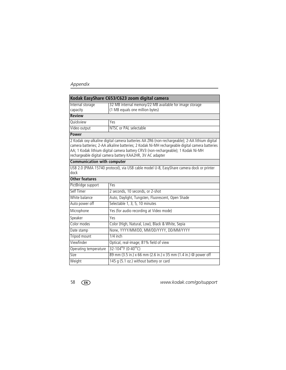 Kodak EasyShare C623 User Manual | Page 64 / 78