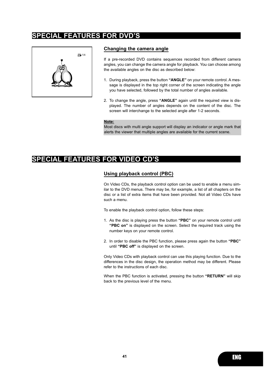 Special features for dvd’s, Special features for video cd’s | Kodak 4620 User Manual | Page 40 / 63