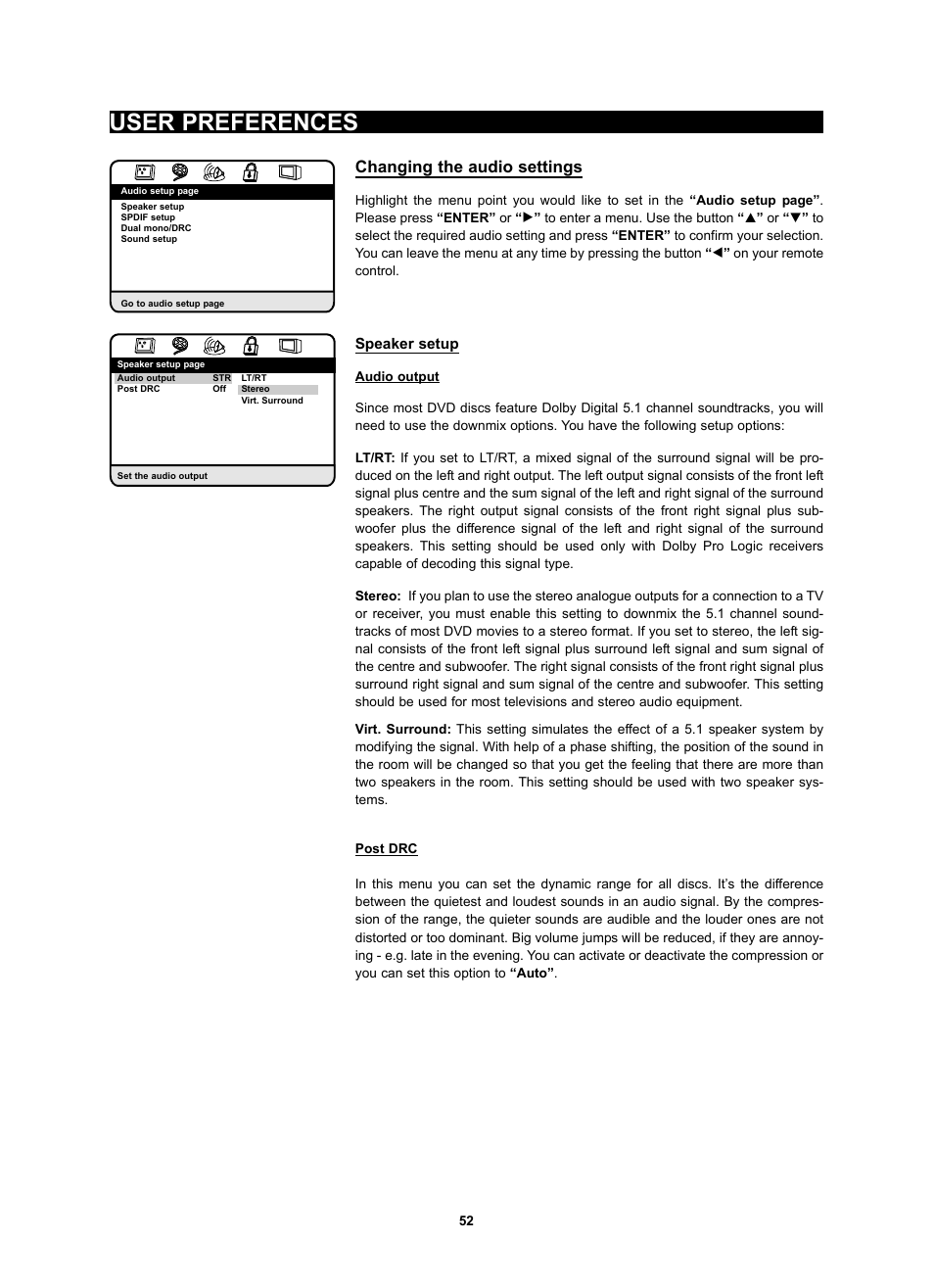User preferences, Changing the audio settings, Speaker setup | Kodak 4620 User Manual | Page 51 / 63