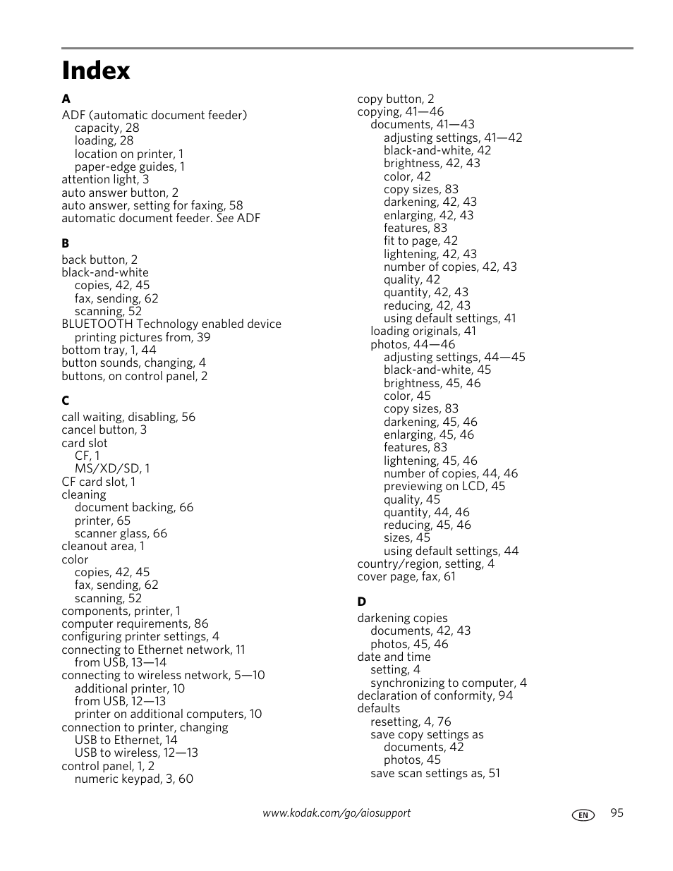 Index | Kodak ESP 9200 User Manual | Page 101 / 106