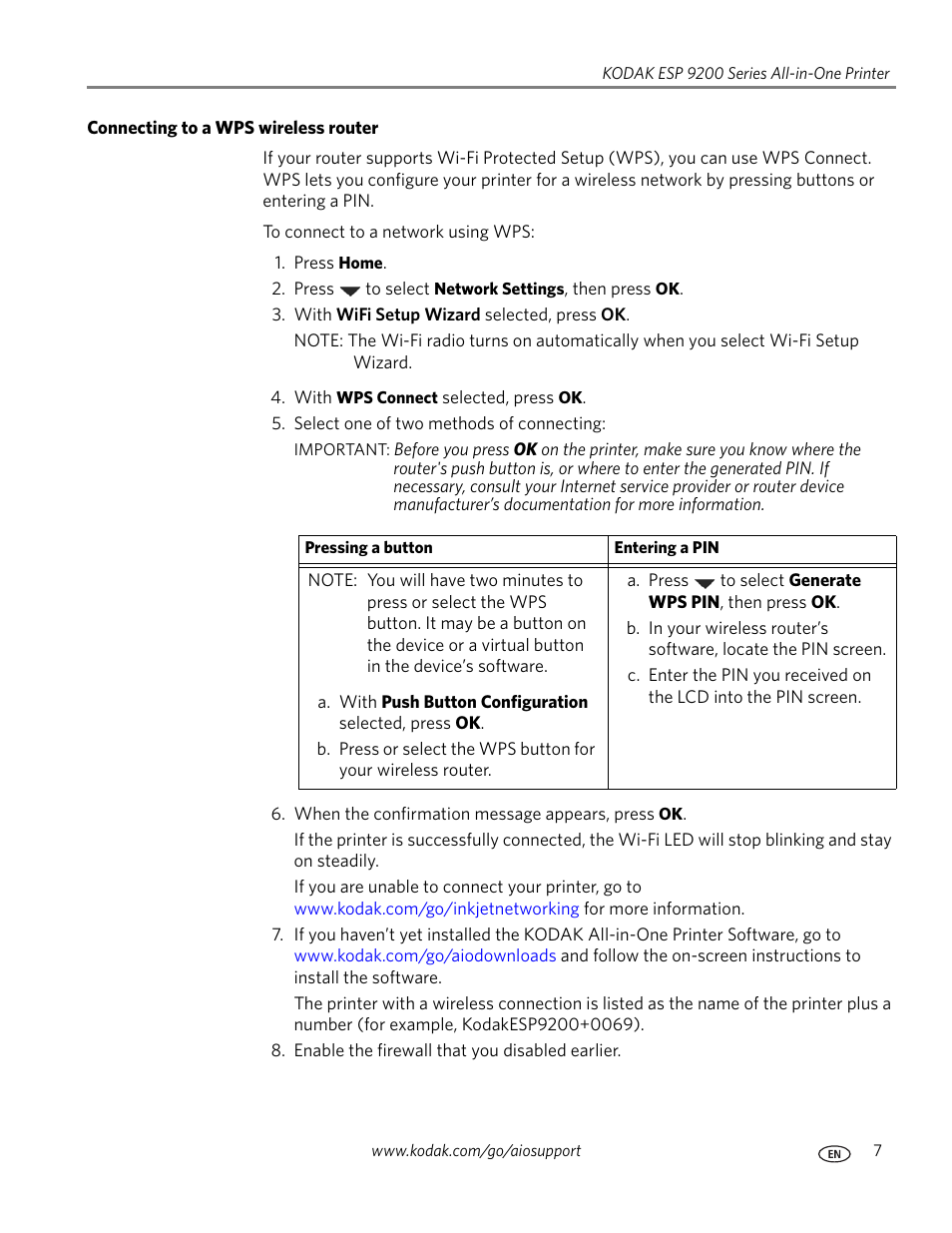 Connecting to a wps wireless router | Kodak ESP 9200 User Manual | Page 13 / 106