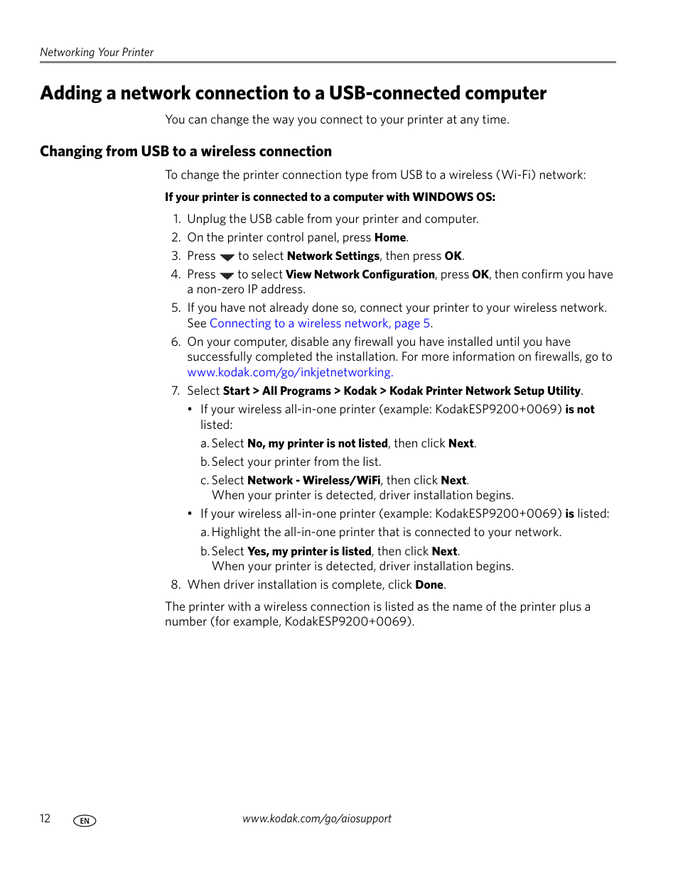 Changing from usb to a wireless connection | Kodak ESP 9200 User Manual | Page 18 / 106