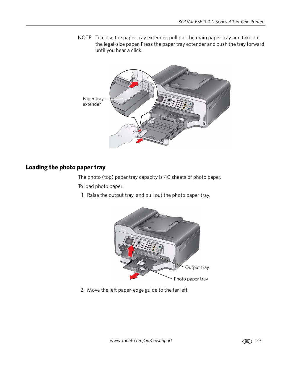 Loading the photo paper tray | Kodak ESP 9200 User Manual | Page 29 / 106