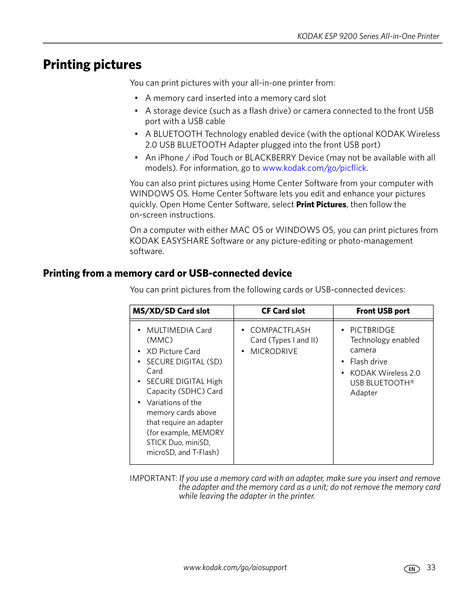 Printing pictures | Kodak ESP 9200 User Manual | Page 39 / 106