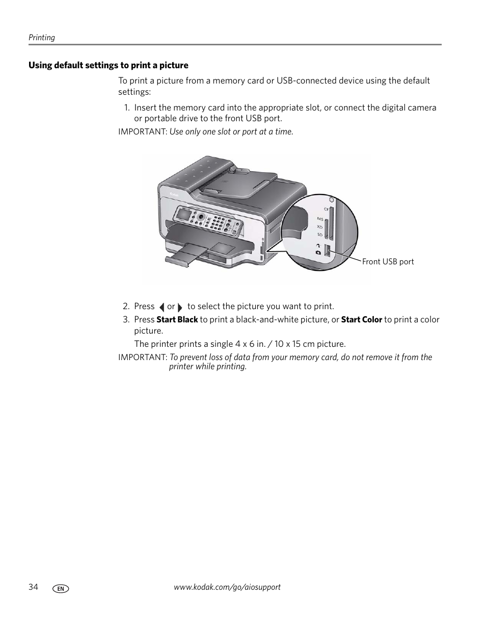 Using default settings to print a picture | Kodak ESP 9200 User Manual | Page 40 / 106