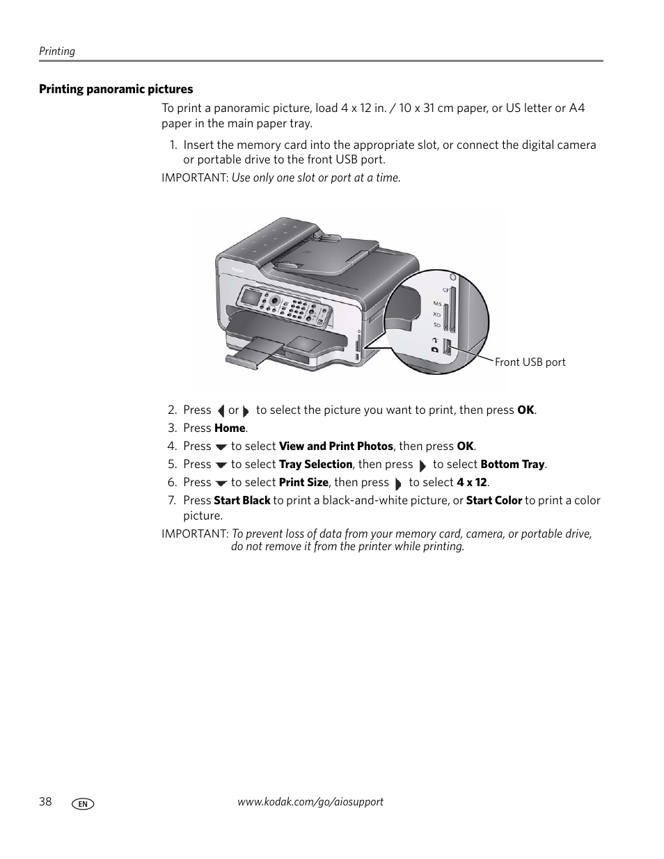 Printing panoramic pictures | Kodak ESP 9200 User Manual | Page 44 / 106