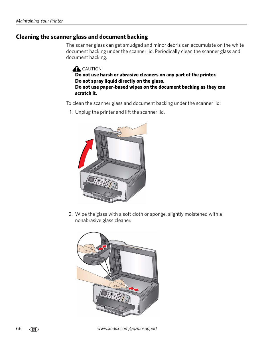 Cleaning the scanner glass and document backing | Kodak ESP 9200 User Manual | Page 72 / 106