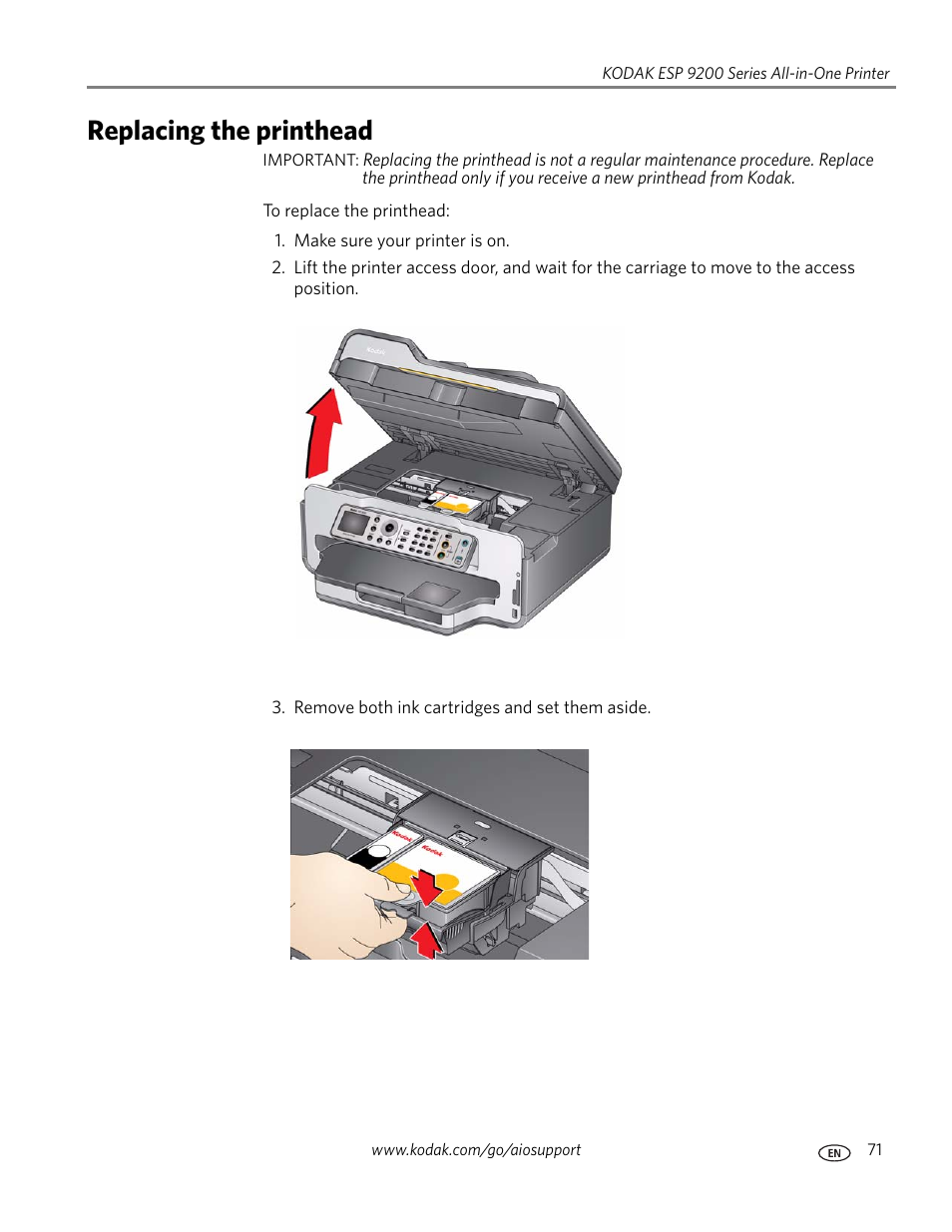 Replacing the printhead | Kodak ESP 9200 User Manual | Page 77 / 106