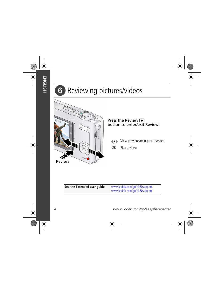 Reviewing pictures/videos | Kodak C160 User Manual | Page 4 / 27
