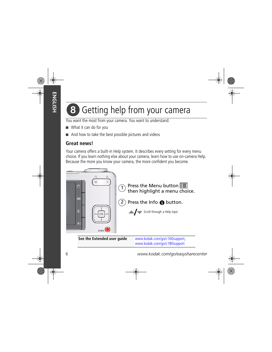 Getting help from your camera | Kodak C160 User Manual | Page 6 / 27