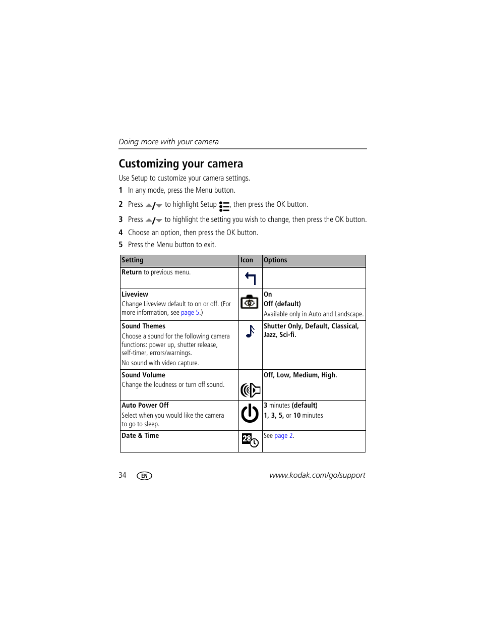 Customizing your camera | Kodak EasyShare C340 User Manual | Page 40 / 74