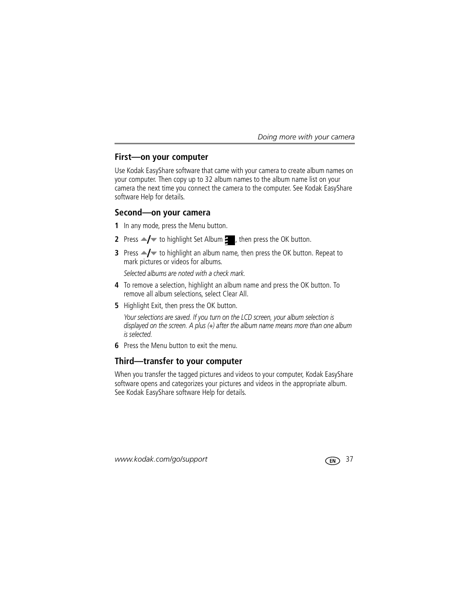 First-on your computer, Second-on your camera, Third-transfer to your computer | Kodak EasyShare C340 User Manual | Page 43 / 74
