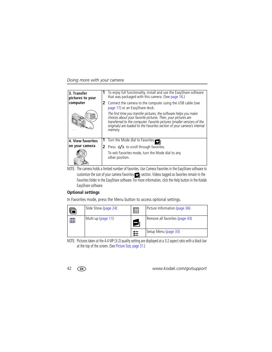 Optional settings | Kodak EasyShare C340 User Manual | Page 48 / 74