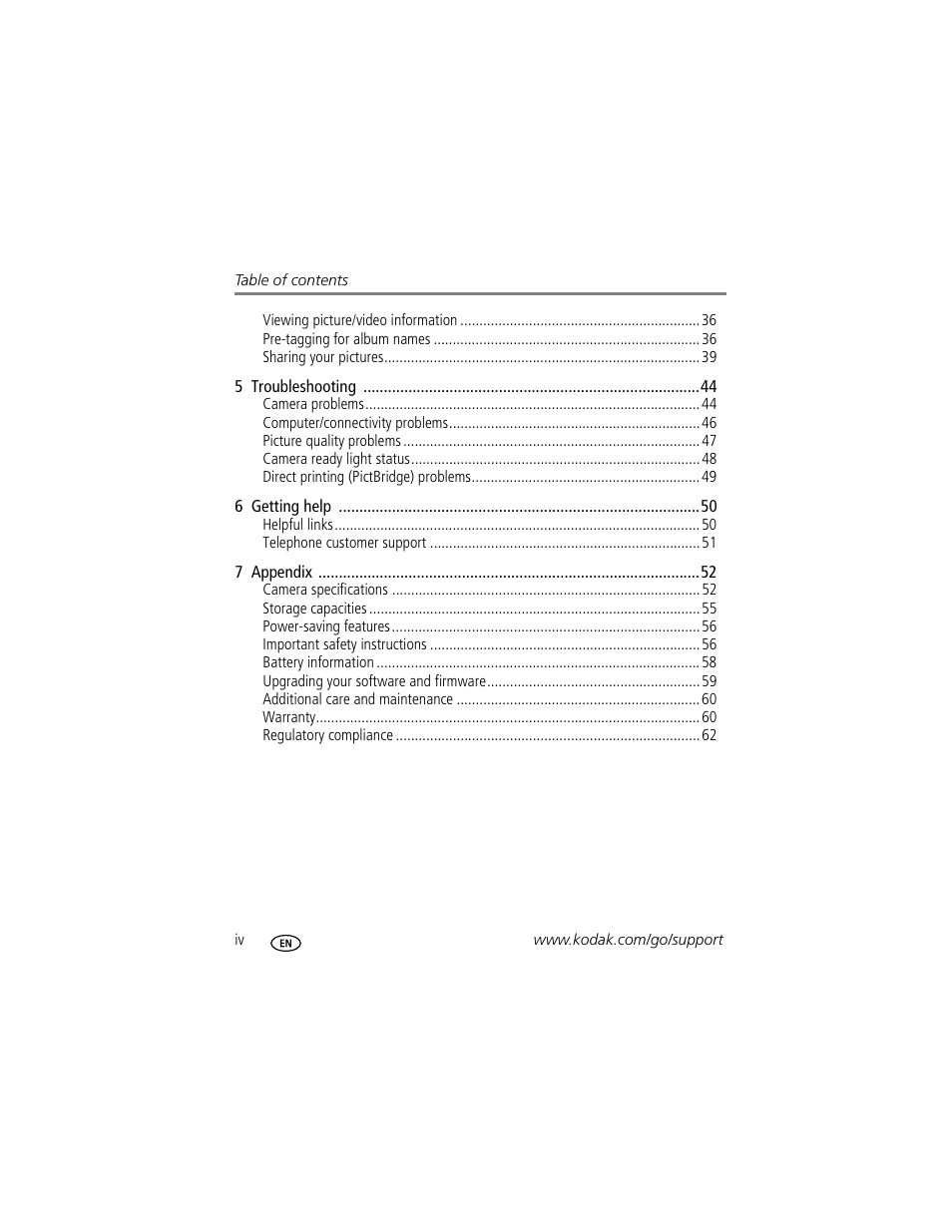 Kodak EasyShare C340 User Manual | Page 6 / 74