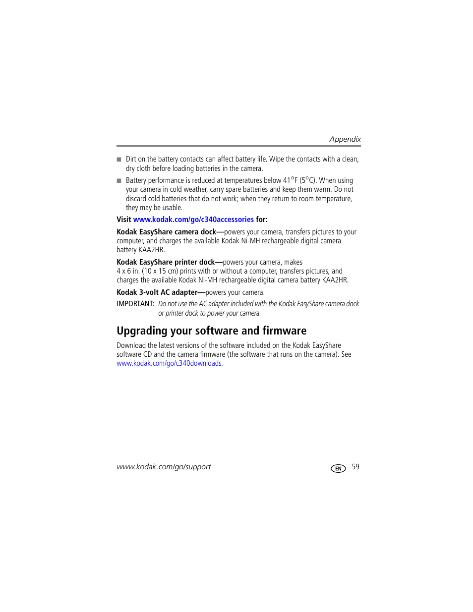 Upgrading your software and firmware | Kodak EasyShare C340 User Manual | Page 65 / 74
