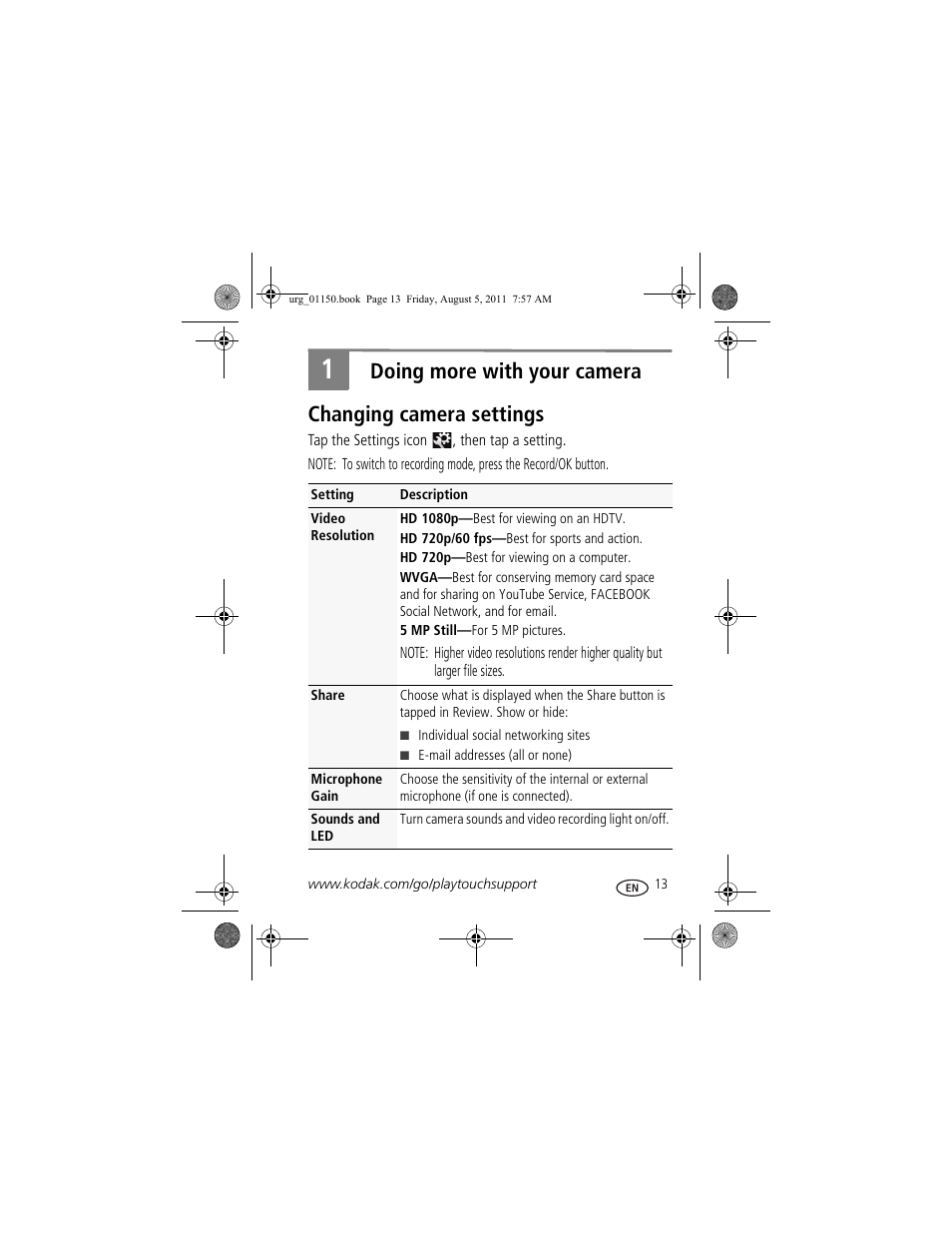 Doing more with your camera, Changing camera settings | Kodak c913 User Manual | Page 13 / 27