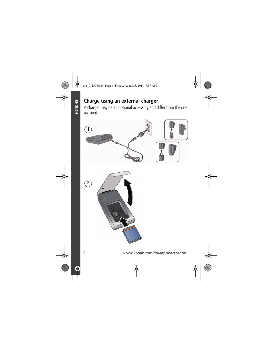 Charge using an external charger | Kodak c913 User Manual | Page 6 / 27