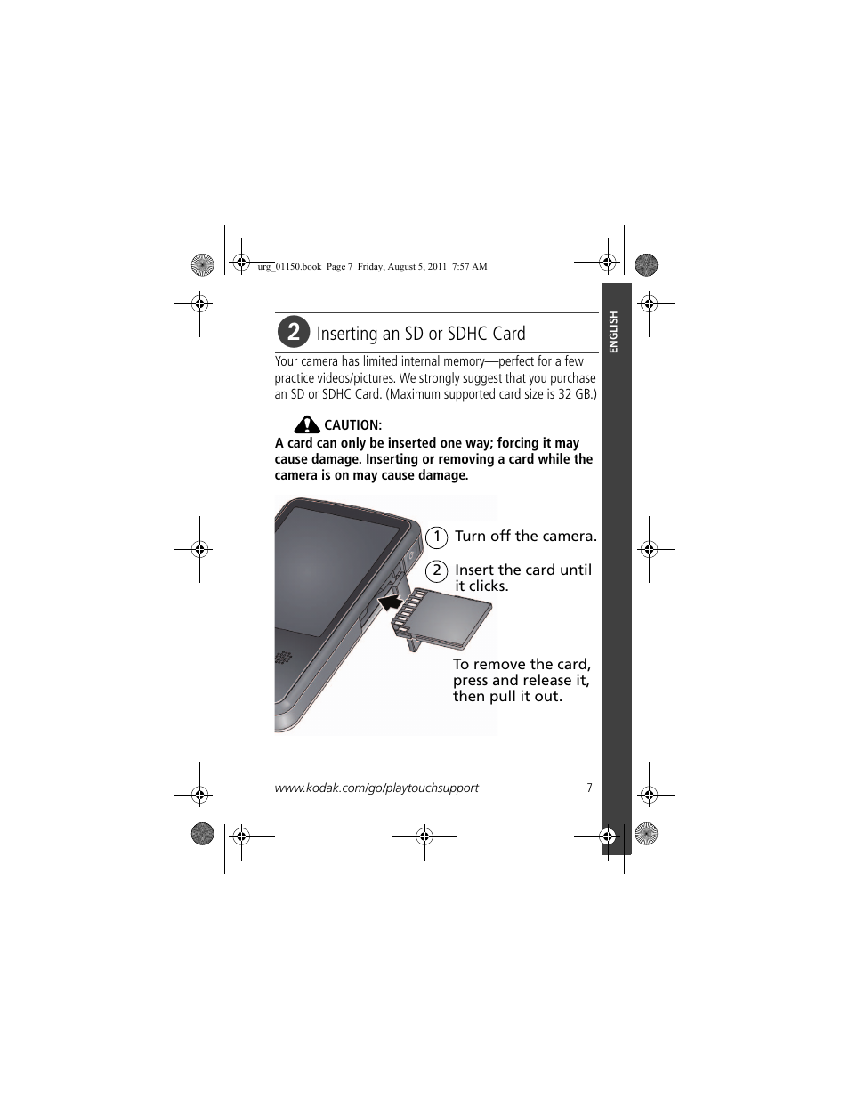 Inserting an sd or sdhc card | Kodak c913 User Manual | Page 7 / 27