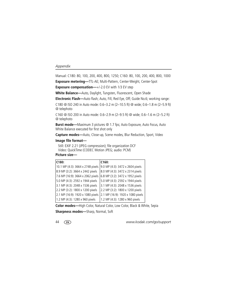 Kodak EASYSHARE C180 User Manual | Page 50 / 64
