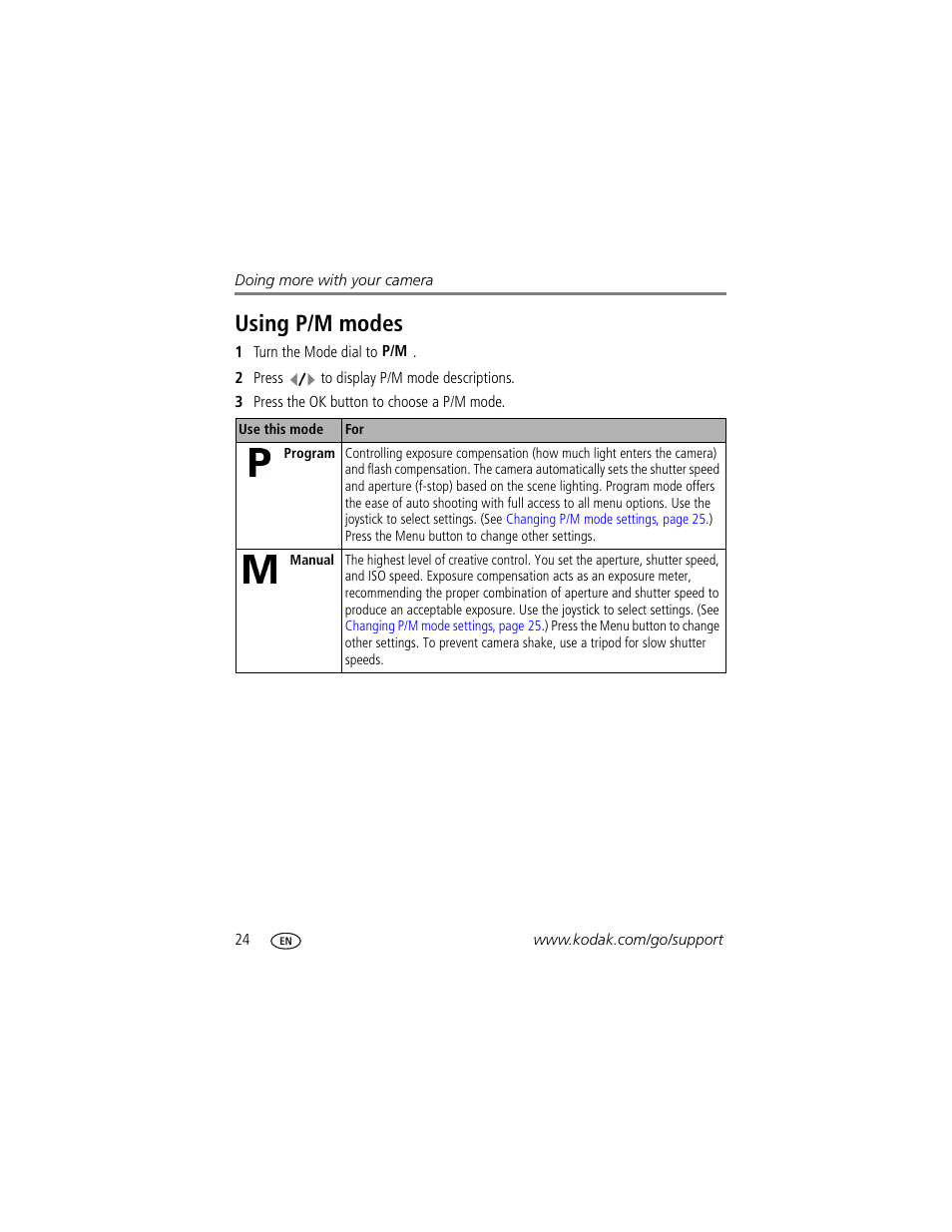 Using p/m modes | Kodak EasyShare C663 User Manual | Page 30 / 74