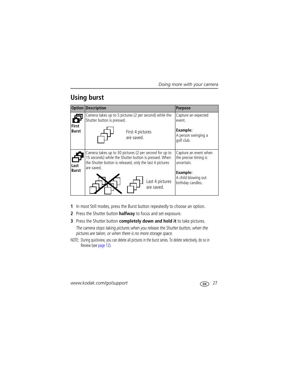 Using burst | Kodak EasyShare C663 User Manual | Page 33 / 74