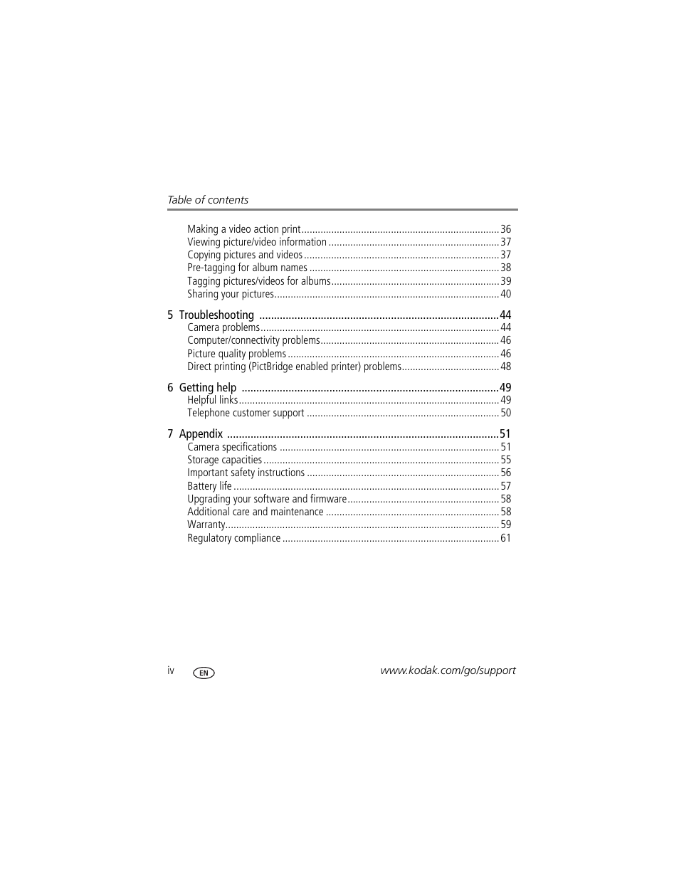 Kodak EasyShare C663 User Manual | Page 6 / 74