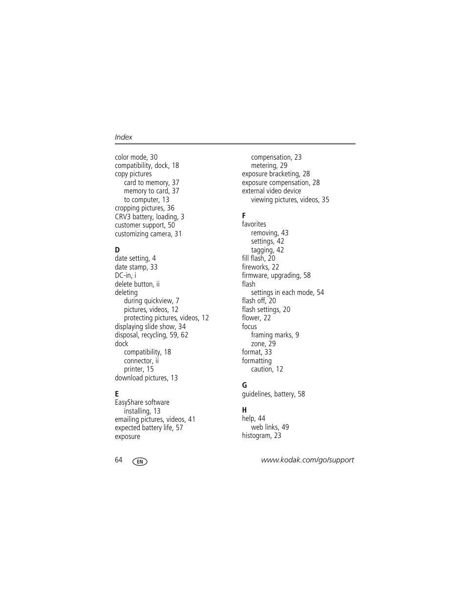 Kodak EasyShare C663 User Manual | Page 70 / 74
