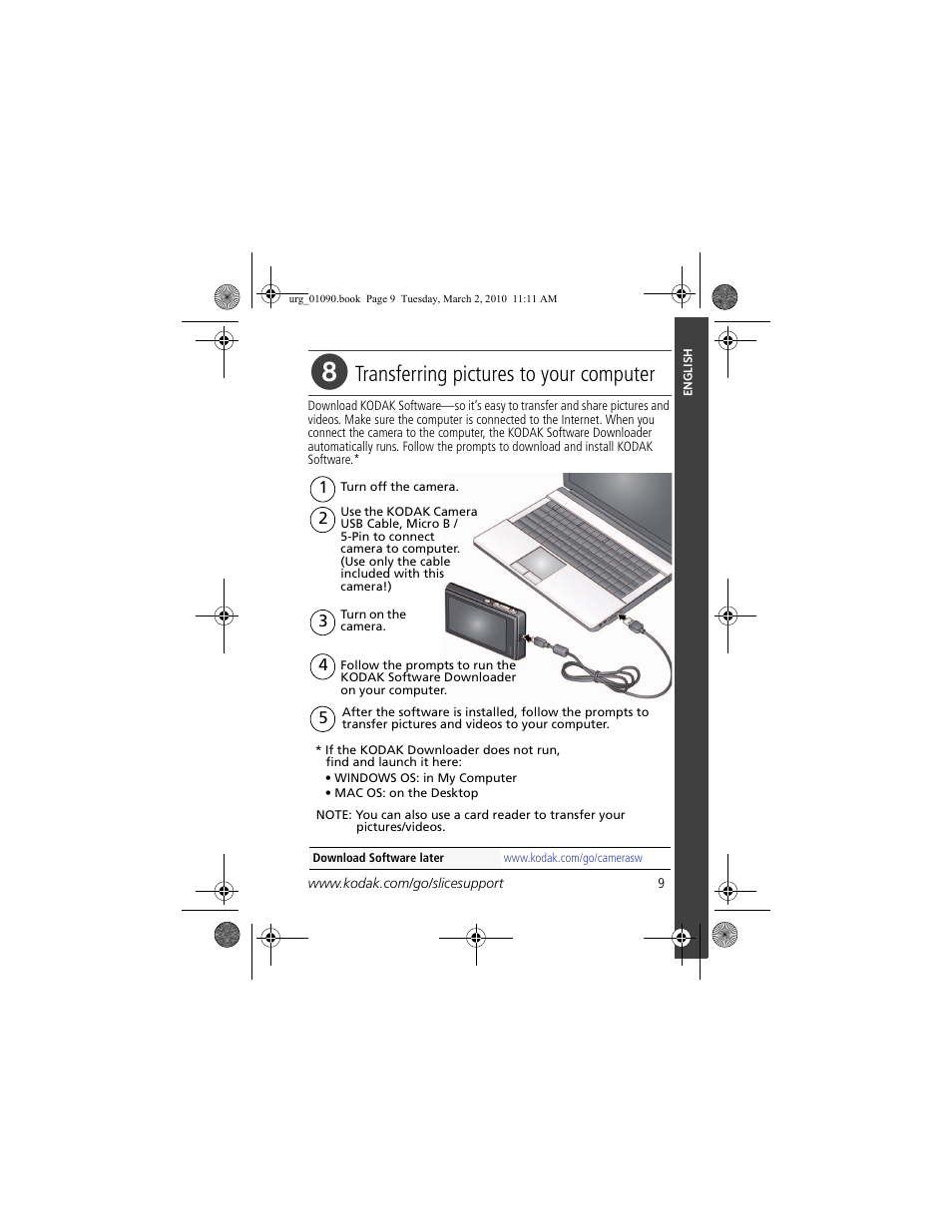 Transferring pictures to your computer | Kodak KLIC-7000 User Manual | Page 9 / 24
