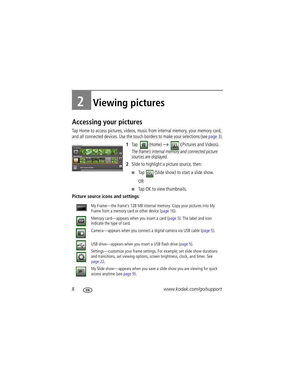 Viewing pictures, Accessing your pictures, 2 viewing pictures | Kodak EasyShare M1020 User Manual | Page 14 / 51