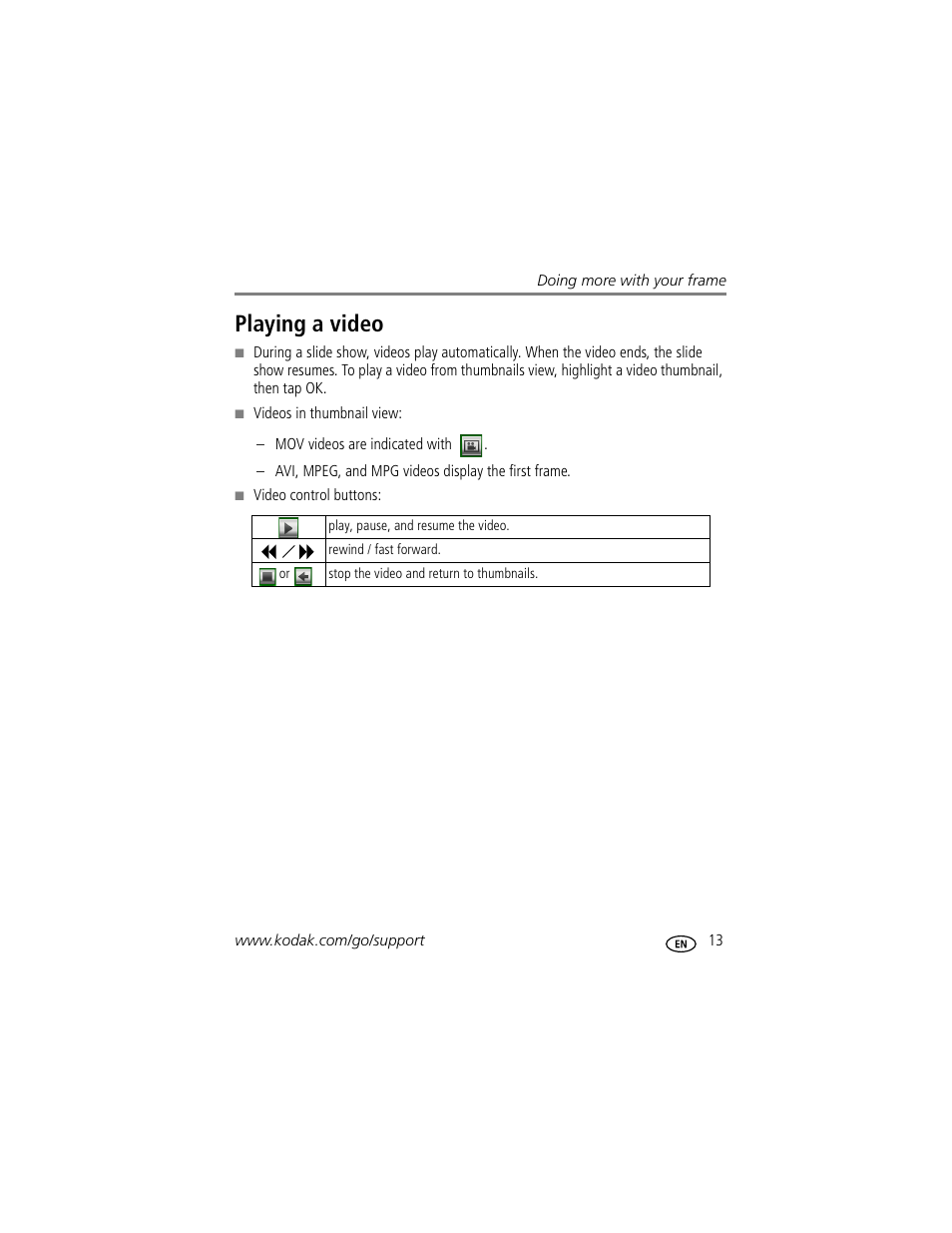 Playing a video | Kodak EasyShare M1020 User Manual | Page 19 / 51