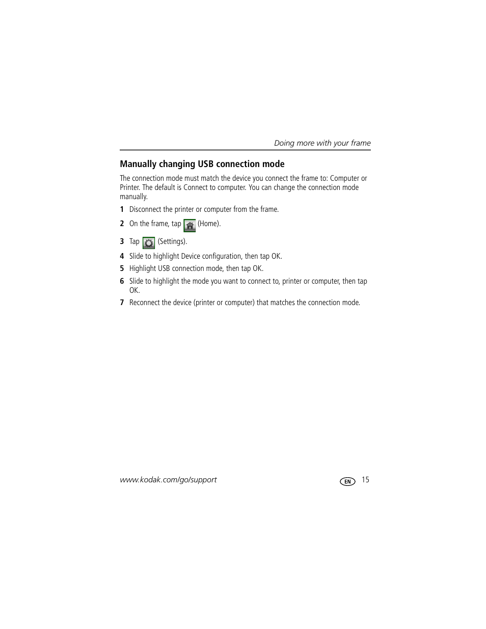 Manually changing usb connection mode | Kodak EasyShare M1020 User Manual | Page 21 / 51