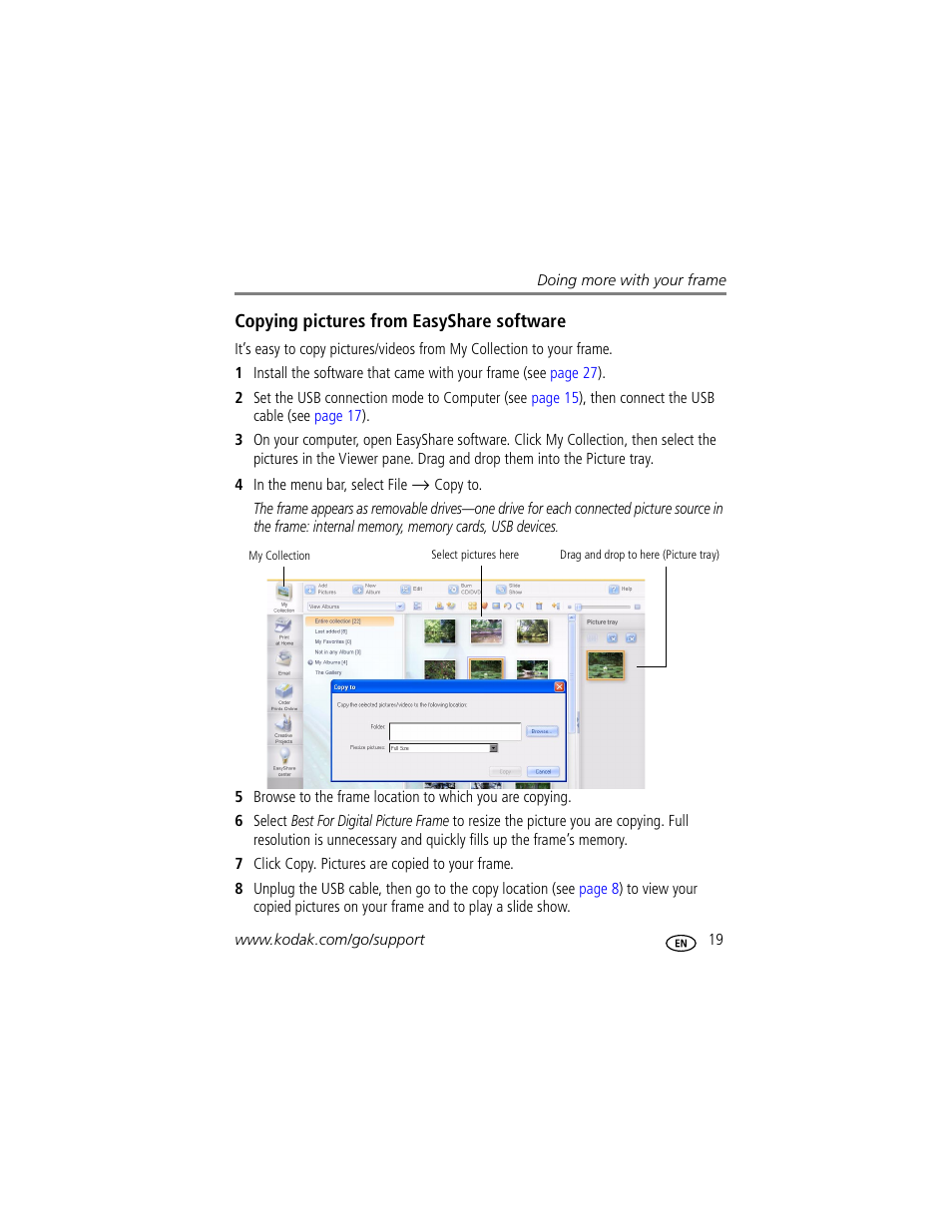 Copying pictures from easyshare software | Kodak EasyShare M1020 User Manual | Page 25 / 51