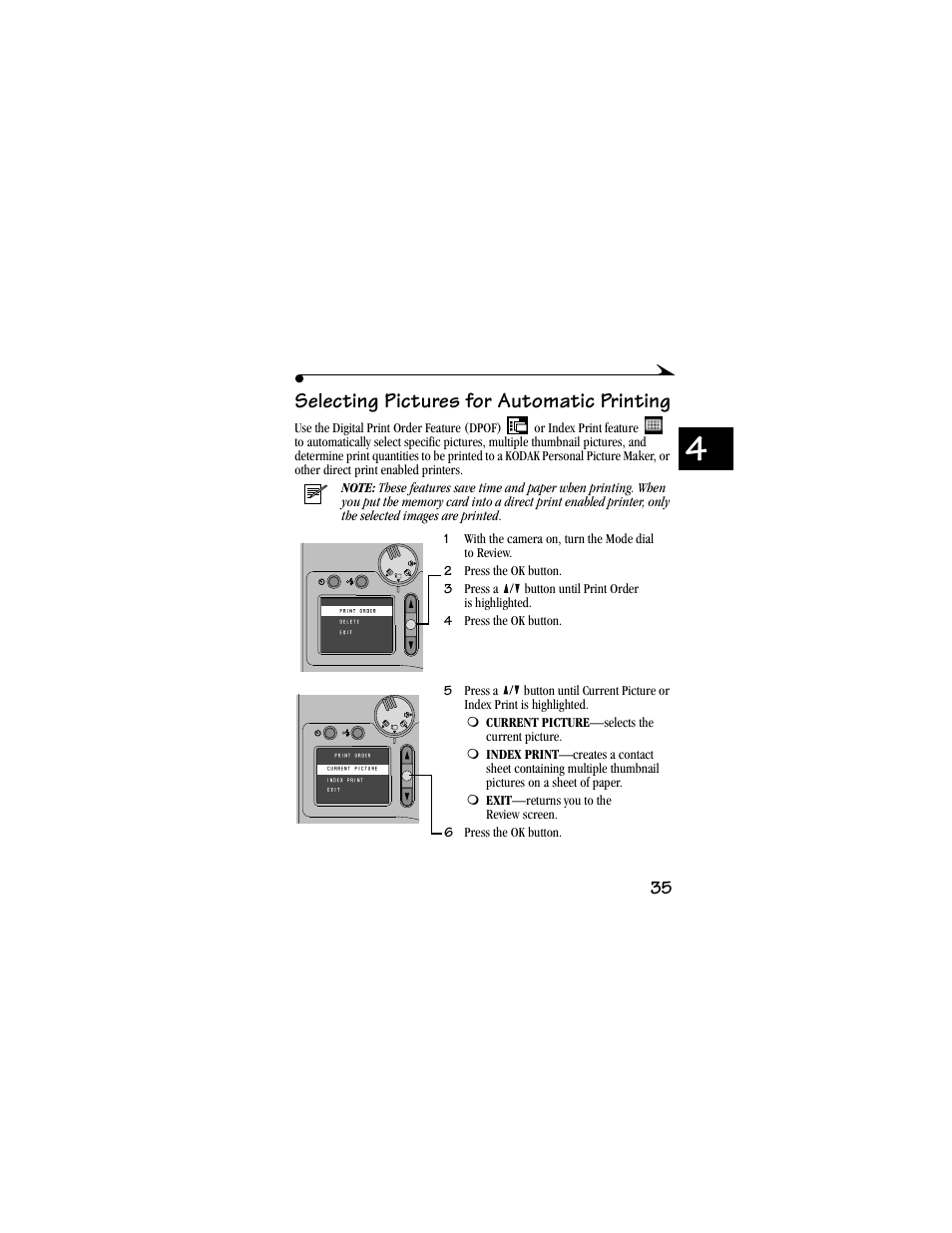 Selecting pictures for automatic printing | Kodak DC3800 User Manual | Page 41 / 78