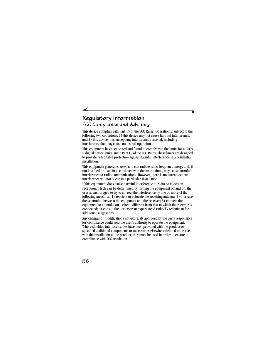 Regulatory information, Fcc compliance and advisory | Kodak DC3800 User Manual | Page 64 / 78