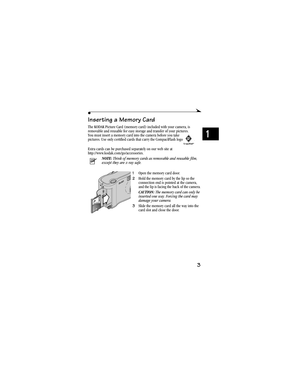 Inserting a memory card | Kodak DC3800 User Manual | Page 9 / 78