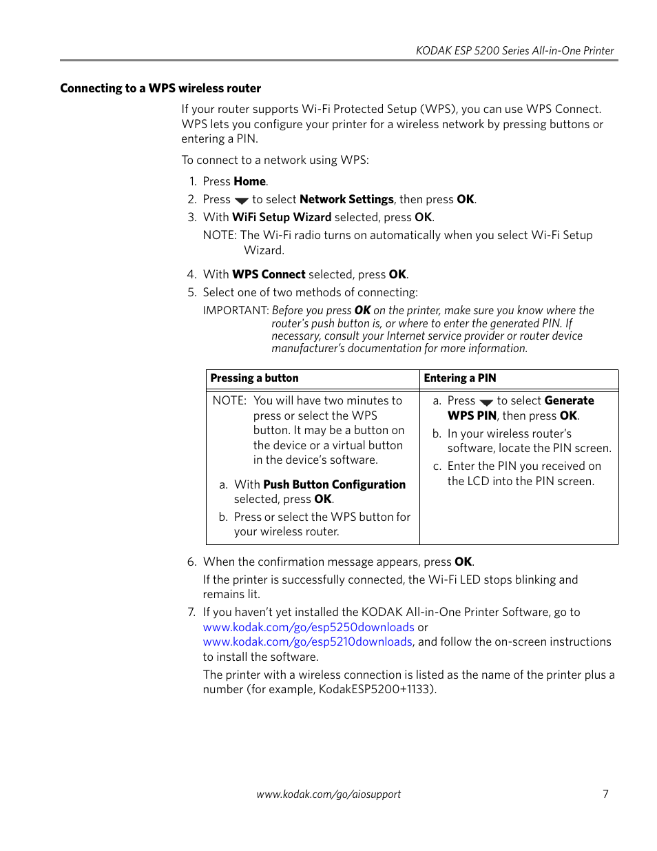 Connecting to a wps wireless router | Kodak ESP 5200 User Manual | Page 12 / 73