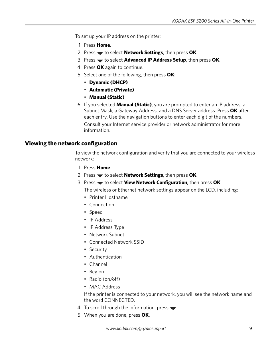 Viewing the network configuration | Kodak ESP 5200 User Manual | Page 14 / 73