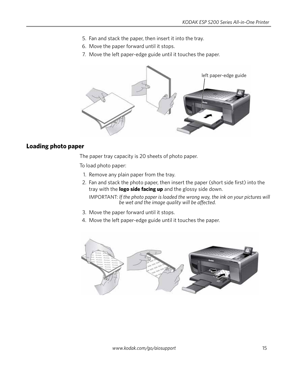 Loading photo paper | Kodak ESP 5200 User Manual | Page 20 / 73